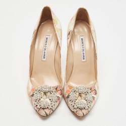 Manolo Blahnik Multicolor Printed Fabric Hangisi Pumps Size 37