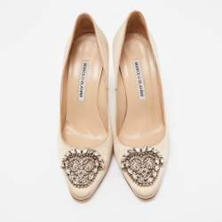 Pre Owned Manolo Blahnik Beige Satin Okkaava Pumps Size 38