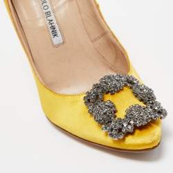 Pre Owned Manolo Blahnik Yellow Satin Hangisi Pumps Size 36