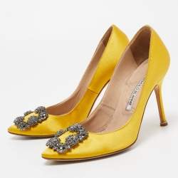 Pre Owned Manolo Blahnik Yellow Satin Hangisi Pumps Size 36