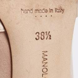 Pre Owned Manolo Blahnik Beige Satin Crystal Embellished Mary Jane Pointed Toe Pumps Size 38.5