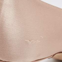 Pre Owned Manolo Blahnik Beige Satin Crystal Embellished Mary Jane Pointed Toe Pumps Size 38.5