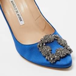 Pre Owned Manolo Blahnik Blue Satin Hangisi Pumps Size 36