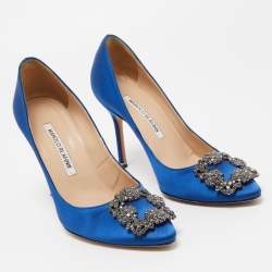 Pre Owned Manolo Blahnik Blue Satin Hangisi Pumps Size 36