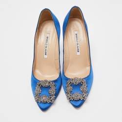 Pre Owned Manolo Blahnik Blue Satin Hangisi Pumps Size 36