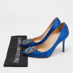 Pre Owned Manolo Blahnik Blue Satin Hangisi Pumps Size 36