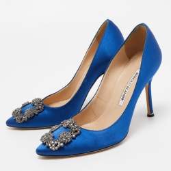 Pre Owned Manolo Blahnik Blue Satin Hangisi Pumps Size 36