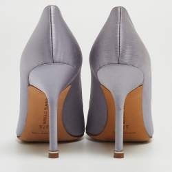 Pre Owned Manolo Blahnik Purple Satin Hangisi Crystal Embellished Pointed Toe Pumps Size 37.5