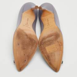 Pre Owned Manolo Blahnik Purple Satin Hangisi Crystal Embellished Pointed Toe Pumps Size 37.5