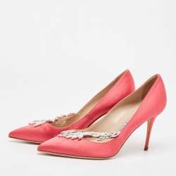 Pre Owned Manolo Blahnik Pink Satin Nadira Pumps Size 38.5
