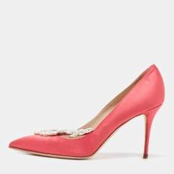 Pre Owned Manolo Blahnik Pink Satin Nadira Pumps Size 38.5