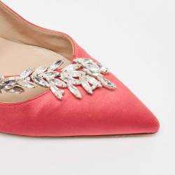 Pre Owned Manolo Blahnik Pink Satin Nadira Pumps Size 38.5