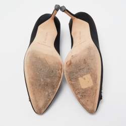 Pre Owned Manolo Blahnik Black Satin Hangisi Pumps Size 37