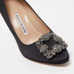 Pre Owned Manolo Blahnik Black Satin Hangisi Pumps Size 37