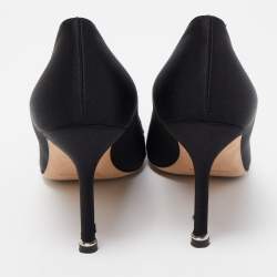 Pre Owned Manolo Blahnik Black Satin Hangisi Pumps Size 37