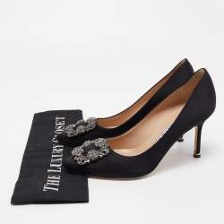 Pre Owned Manolo Blahnik Black Satin Hangisi Pumps Size 37