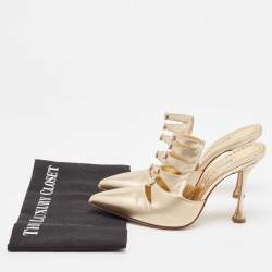 Pre Owned Manolo Blahnik Metallic Gold Leather Mules Size 38