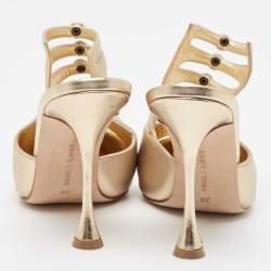 Pre Owned Manolo Blahnik Metallic Gold Leather Mules Size 38