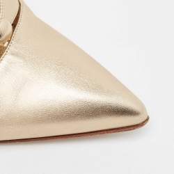 Pre Owned Manolo Blahnik Metallic Gold Leather Mules Size 38