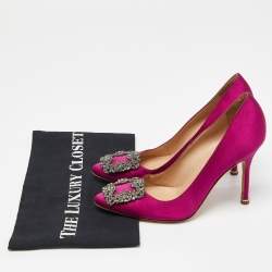 Pre Owned Manolo Blahnik Pink Satin Hangisi Pumps Size 35.5