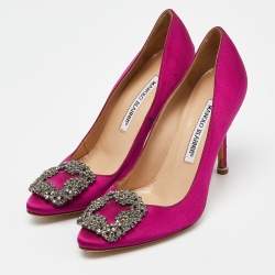 Pre Owned Manolo Blahnik Pink Satin Hangisi Pumps Size 35.5