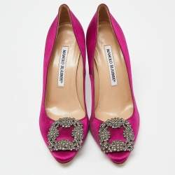 Pre Owned Manolo Blahnik Pink Satin Hangisi Pumps Size 35.5