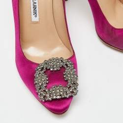 Pre Owned Manolo Blahnik Pink Satin Hangisi Pumps Size 35.5