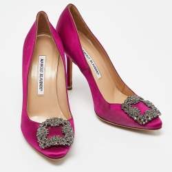 Pre Owned Manolo Blahnik Pink Satin Hangisi Pumps Size 35.5
