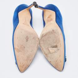 Pre Owned Manolo Blahnik Blue Satin Hangisi Pumps Size 37.5