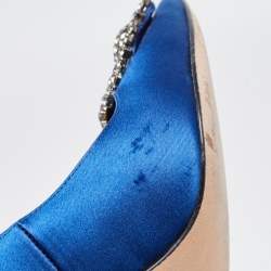 Pre Owned Manolo Blahnik Blue Satin Hangisi Pumps Size 37.5
