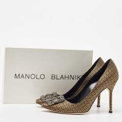 Pre Owned Manolo Blahnik Gold Fabric Hangisi Pointed Pumps Size 38