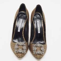 Pre Owned Manolo Blahnik Gold Fabric Hangisi Pointed Pumps Size 38