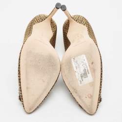 Pre Owned Manolo Blahnik Gold Fabric Hangisi Pointed Pumps Size 38