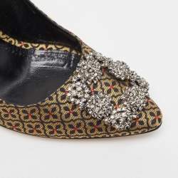 Pre Owned Manolo Blahnik Gold Fabric Hangisi Pointed Pumps Size 38