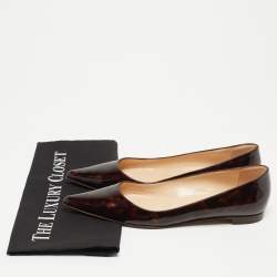 Pre Owned Manolo Blahnik Brown Patent Pointed Toe Ballet Flats Size 37.5