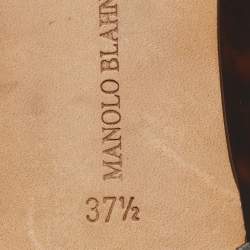 Pre Owned Manolo Blahnik Brown Patent Pointed Toe Ballet Flats Size 37.5