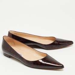 Pre Owned Manolo Blahnik Brown Patent Pointed Toe Ballet Flats Size 37.5