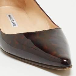 Pre Owned Manolo Blahnik Brown Patent Pointed Toe Ballet Flats Size 37.5