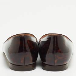 Pre Owned Manolo Blahnik Brown Patent Pointed Toe Ballet Flats Size 37.5