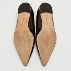 Pre Owned Manolo Blahnik Brown Patent Pointed Toe Ballet Flats Size 37.5
