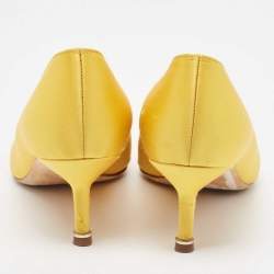 Pre Owned Manolo Blahnik Yellow Satin Hangisi Pumps Size 37.5