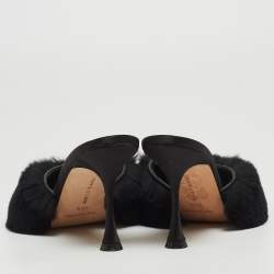 Pre Owned Manolo Blahnik Black Fur Slide Sandals Size 36.5
