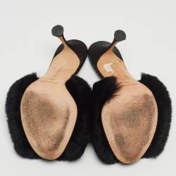 Pre Owned Manolo Blahnik Black Fur Slide Sandals Size 36.5