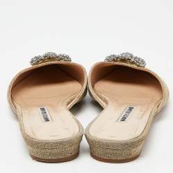 Pre Owned Manolo Blahnik Beige Lurex Fabric Hangisi Flat Mules Size 39