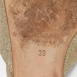Pre Owned Manolo Blahnik Beige Lurex Fabric Hangisi Flat Mules Size 39