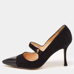 Manolo Blahnik Black Suede and Patent Campari Pumps Size 38