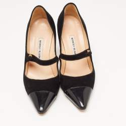 Manolo Blahnik Black Suede and Patent Campari Pumps Size 38