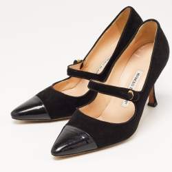 Manolo Blahnik Black Suede and Patent Campari Pumps Size 38