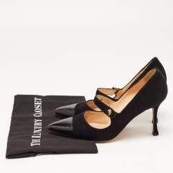 Manolo Blahnik Black Suede and Patent Campari Pumps Size 38