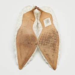 Pre Owned Manolo Blahnik White Floral Lace Pointed Toe Pumps Size 38.5